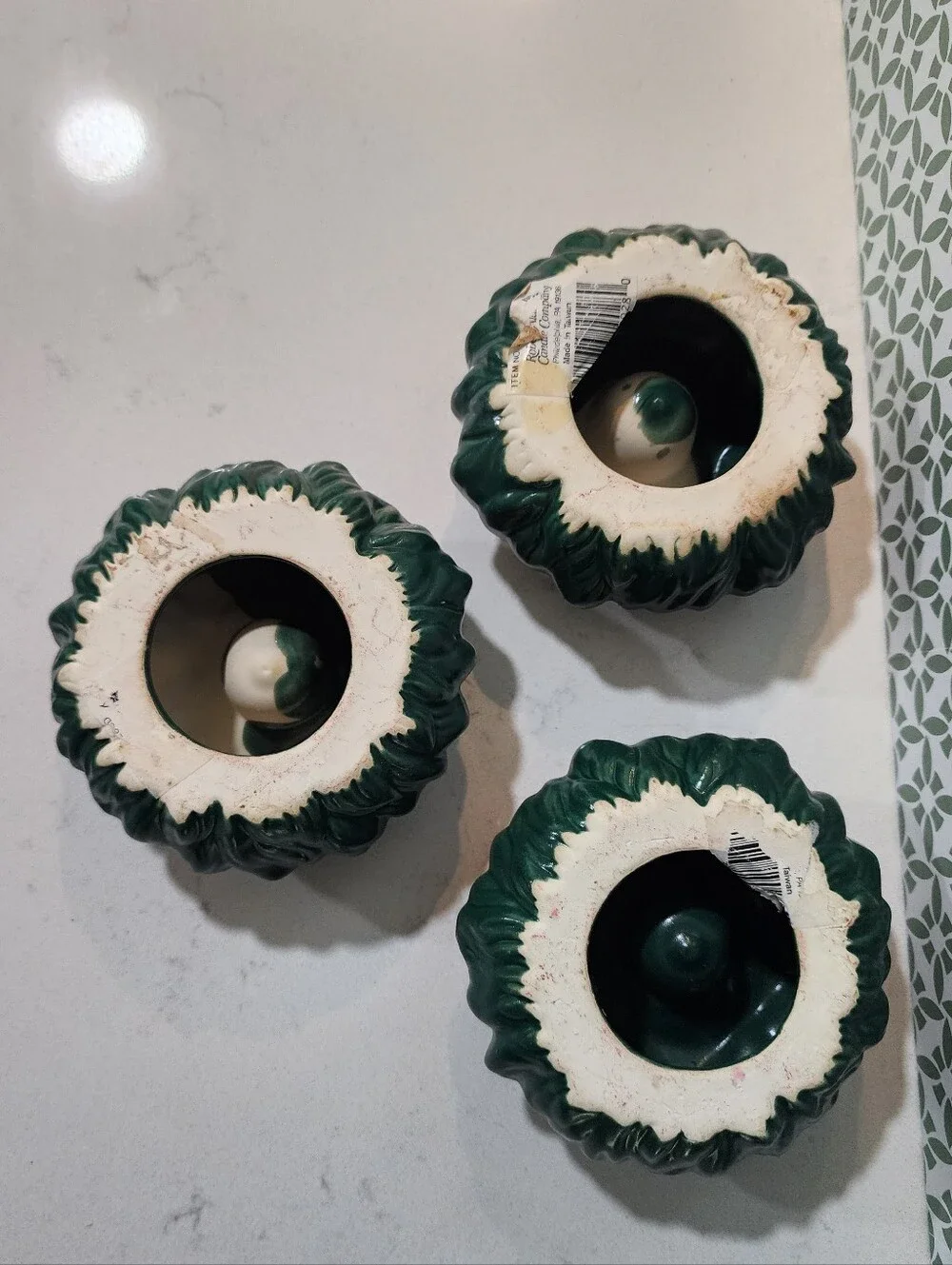 Vintage Ceramic Holiday Wreaths With Bows Candle Holders - Red & Green